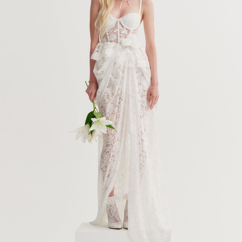 For Love & Lemons White Alora Bridal Gown Size M white Lace Corset Maxi Dress
